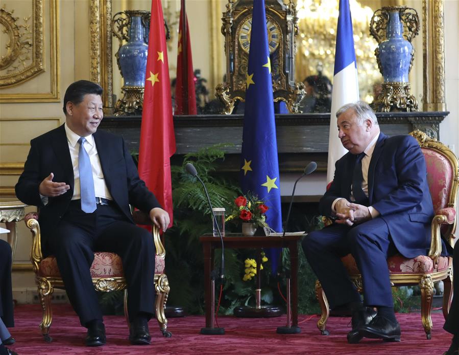 FRANCE-PARIS-CHINA-XI JINPING-GERARD LARCHER-MEETING