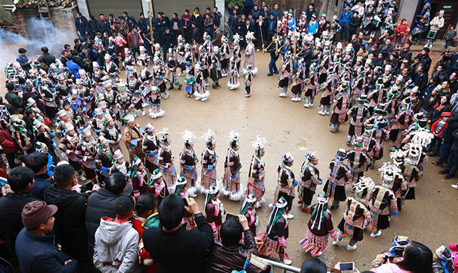 Miao people celebrate Guzang Festival in SW China's Guizhou